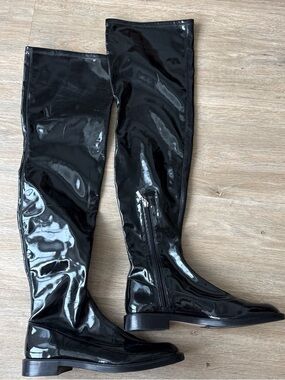 SCHUTZ Black Patent Over-the-Knee Zip Boots 8.5B